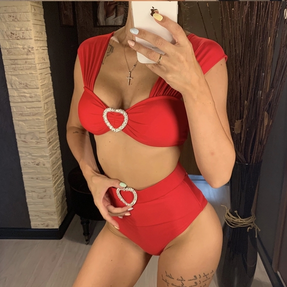 NWT LUXURY HEART TWO PIECE BIKINI SWIMSUIT S: SMALL-LARGE - Picture 5 of 9